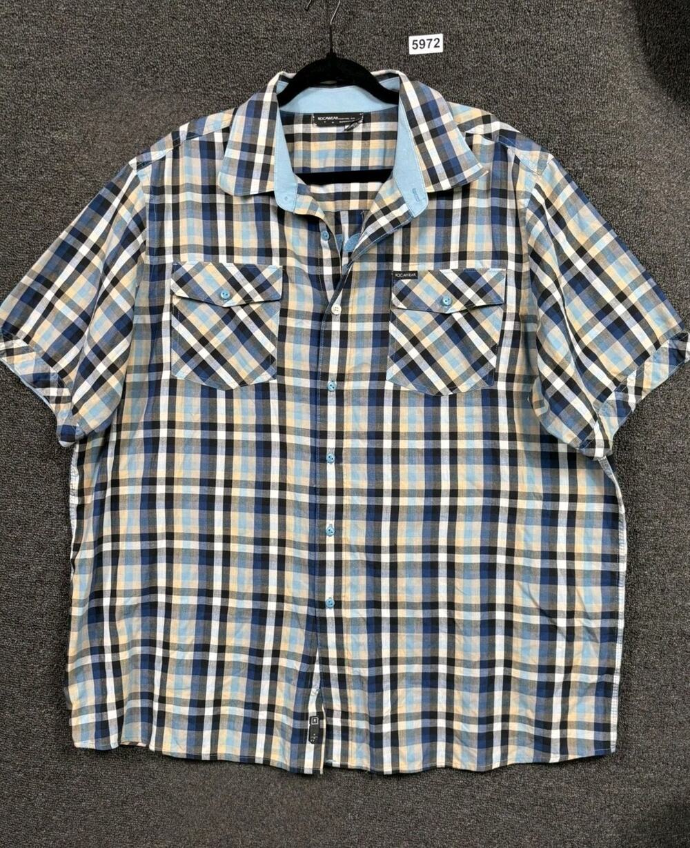 Rocawear Button Down Shirt Mens Size 3XL Multicolor Plaid Short Sleeve Casual
